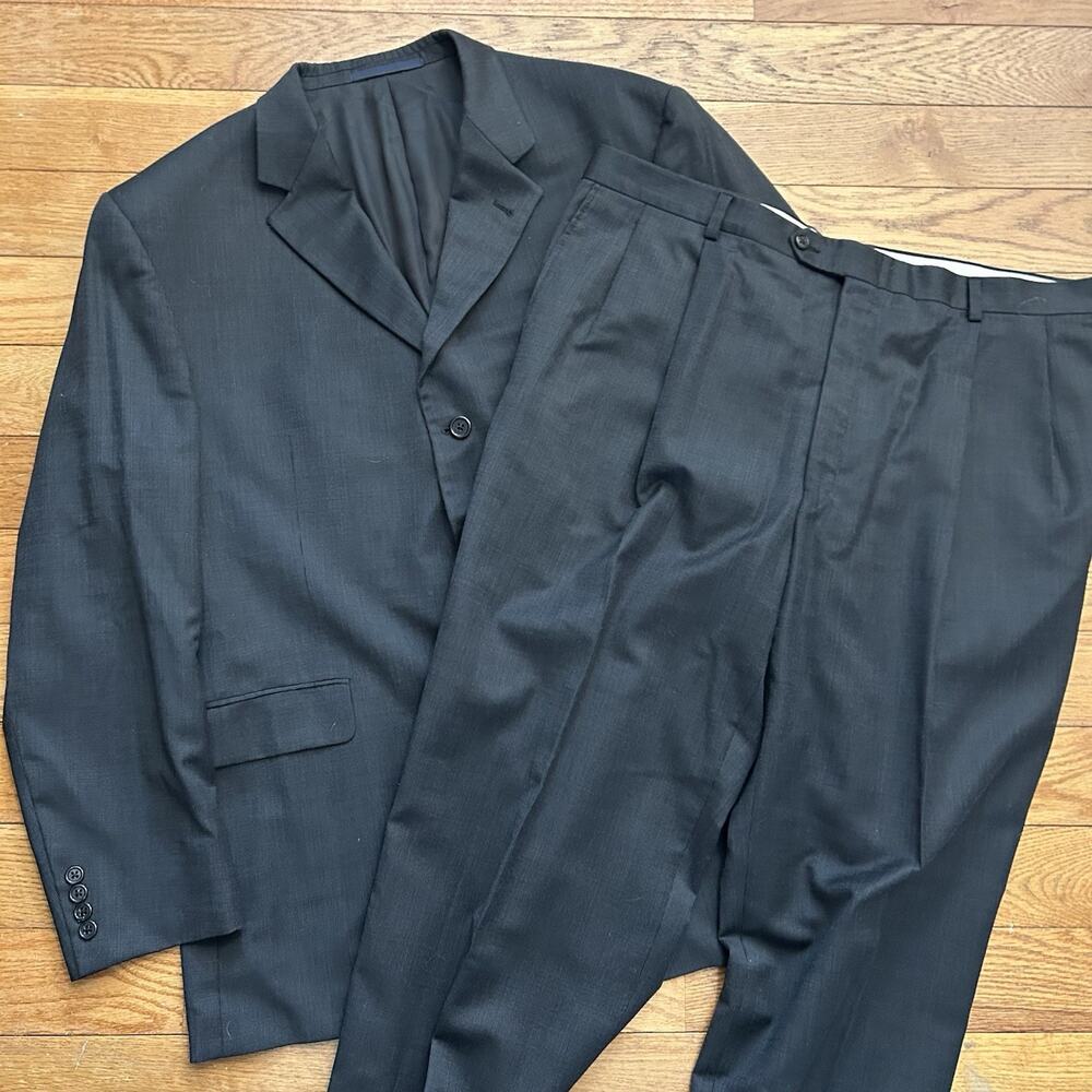 Burberry London 100% Wool Kensington Black Suit Jacket Blazer And Pants 46R